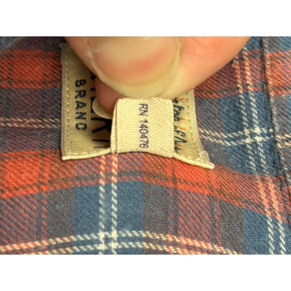 Faherty Brand Mens Small Red Blue Plaid Cotton Flannel Long Sleeve Button Shirt - Picture 8 of 8